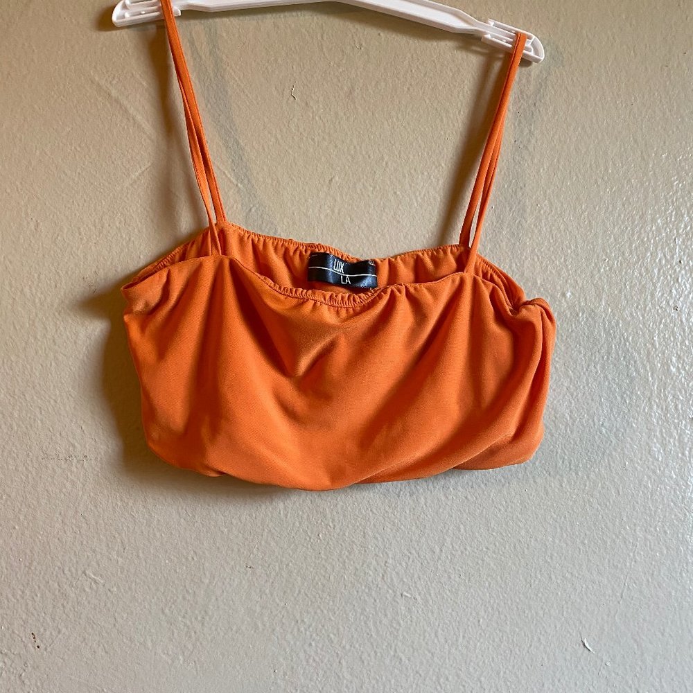 Orange crop top and orange biker shorts